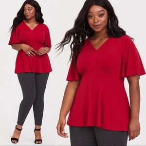 STUDIO KNIT V-NECK FLUTTER SLEEVE PEPLUM TOP Torrid